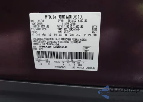 2018 Ford Explorer Platinum z USA, uszkodzony, nr VIN 1FM5K8HT6JGC00947